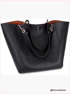 Large Leather Tote Bag with Zipper and Removable Straps for Work and Travel